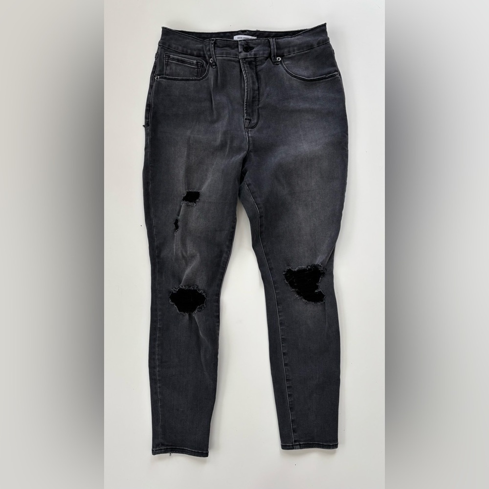 Good American Good Legs High Rise Skinny Jeans Distressed Black Size 12/31